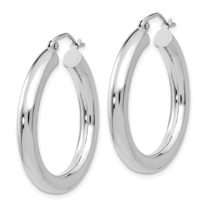 14K White Gold Polished 4mm Tube Hoop Earrings-T860