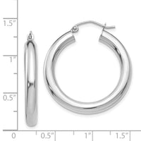 14K White Gold Polished 4mm Tube Hoop Earrings-T860