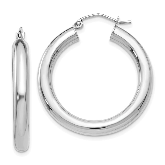 14K White Gold Polished 4mm Tube Hoop Earrings-T860