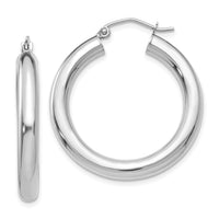 14K White Gold Polished 4mm Lightweight Tube Hoop Earrings-T860L