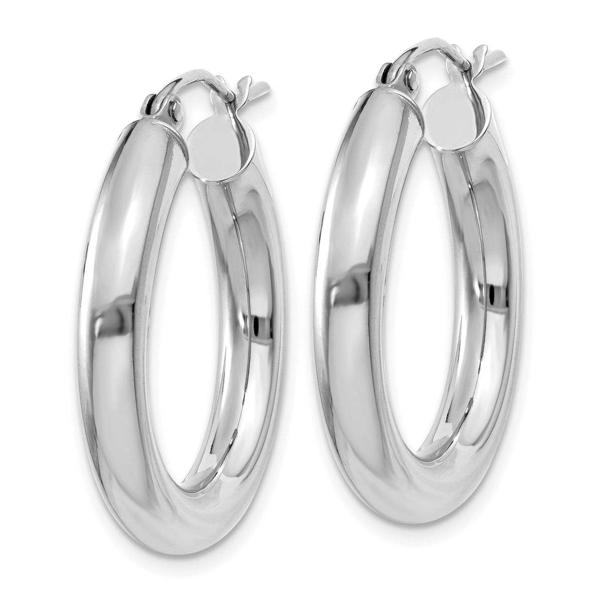 14K White Gold Polished 4mm Tube Hoop Earrings-T861