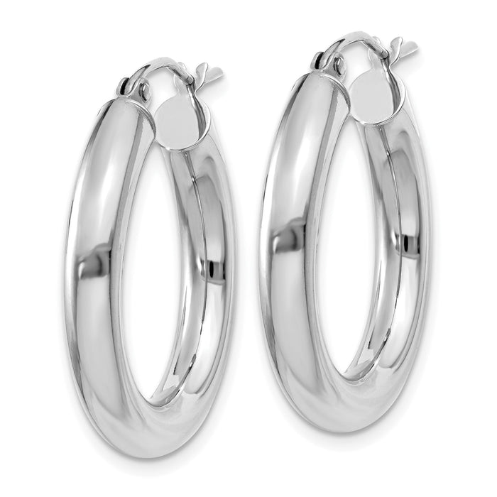 14K White Gold Polished 4mm Lightweight Tube Hoop Earrings-T861L