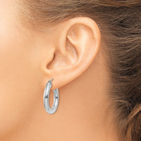 14K White Gold Polished 4mm Lightweight Tube Hoop Earrings-T861L