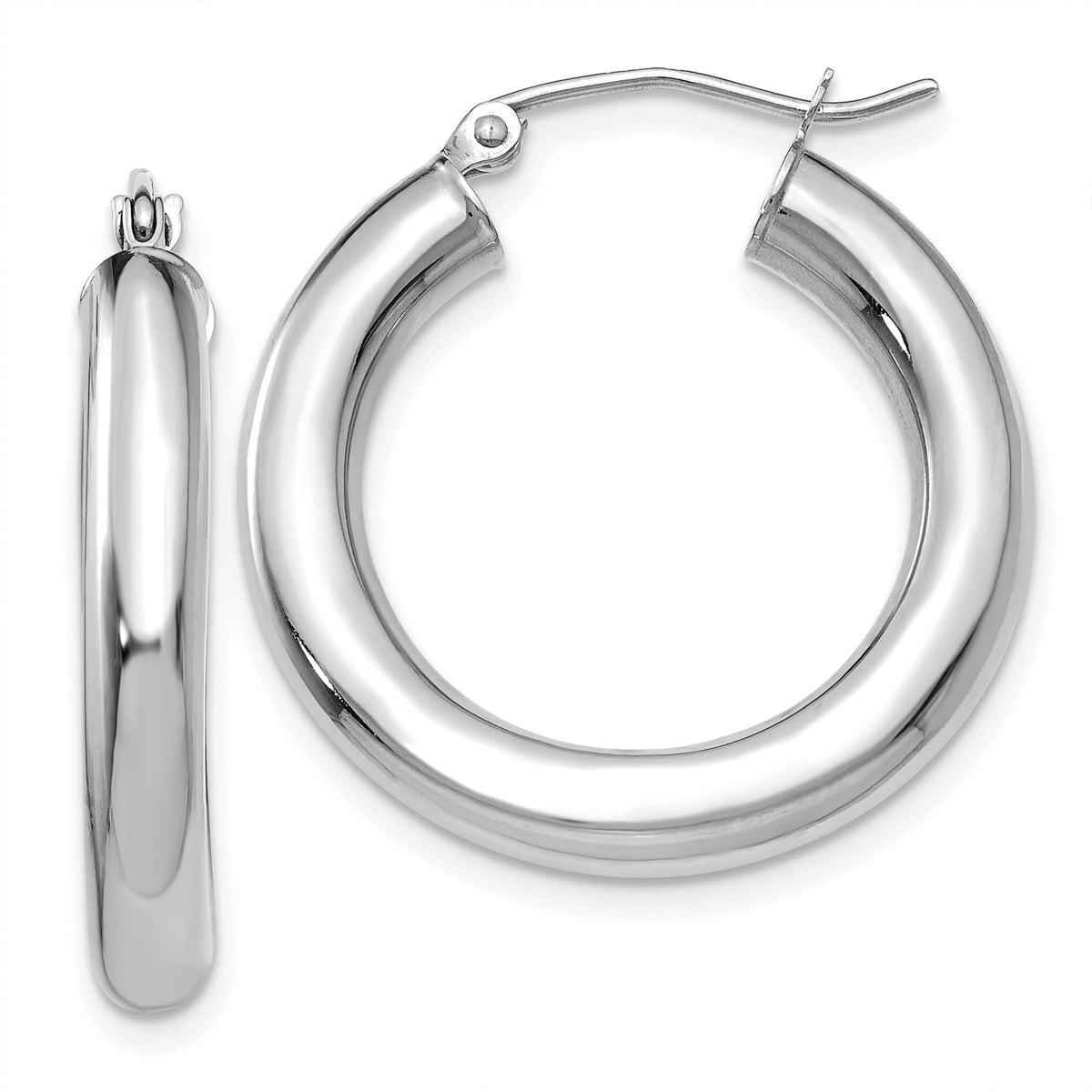 14K White Gold Polished 4mm Lightweight Tube Hoop Earrings-T861L