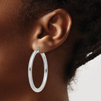 14K White Gold Polished 4mm Lightweight Tube Hoop Earrings-T862L