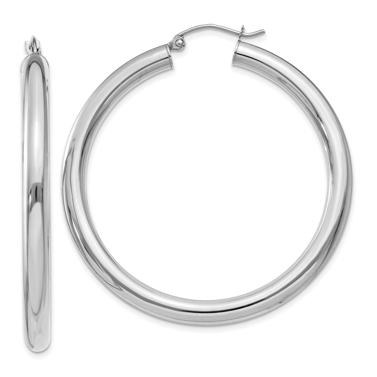 14K White Gold Polished 4mm Lightweight Tube Hoop Earrings-T862L