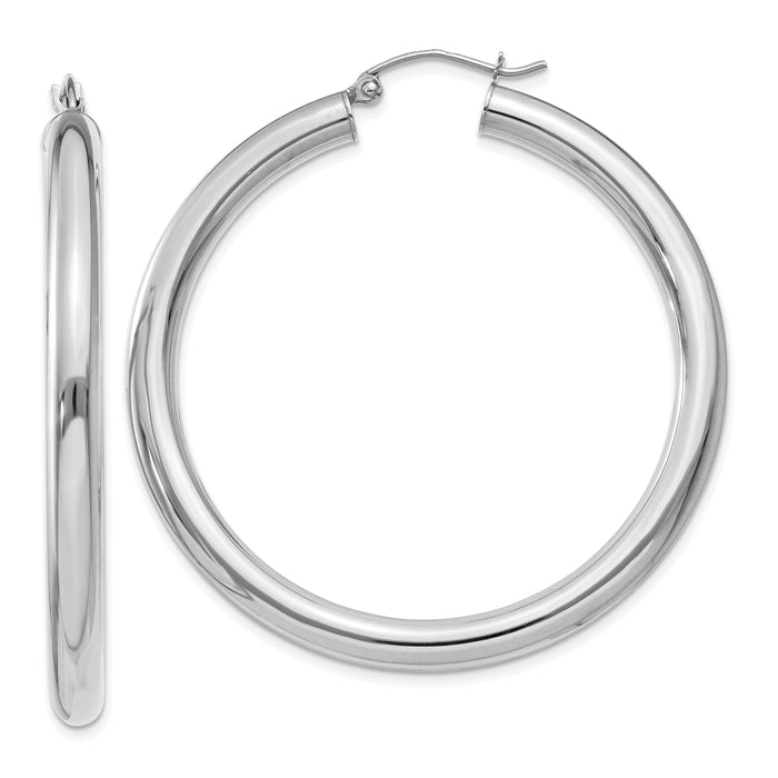 14K White Gold Polished 4mm Lightweight Tube Hoop Earrings-T862L