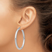 14K White Gold Polished 4mm Tube Hoop Earrings-T863
