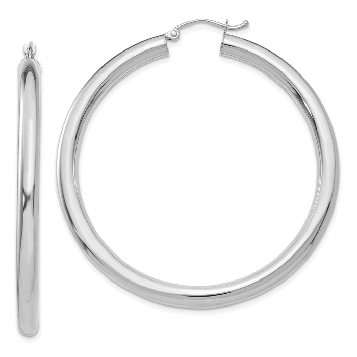 14K White Gold Polished 4mm Tube Hoop Earrings-T863