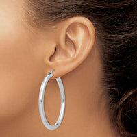 14K White Gold Polished 4mm Lightweight Tube Hoop Earrings-T863L