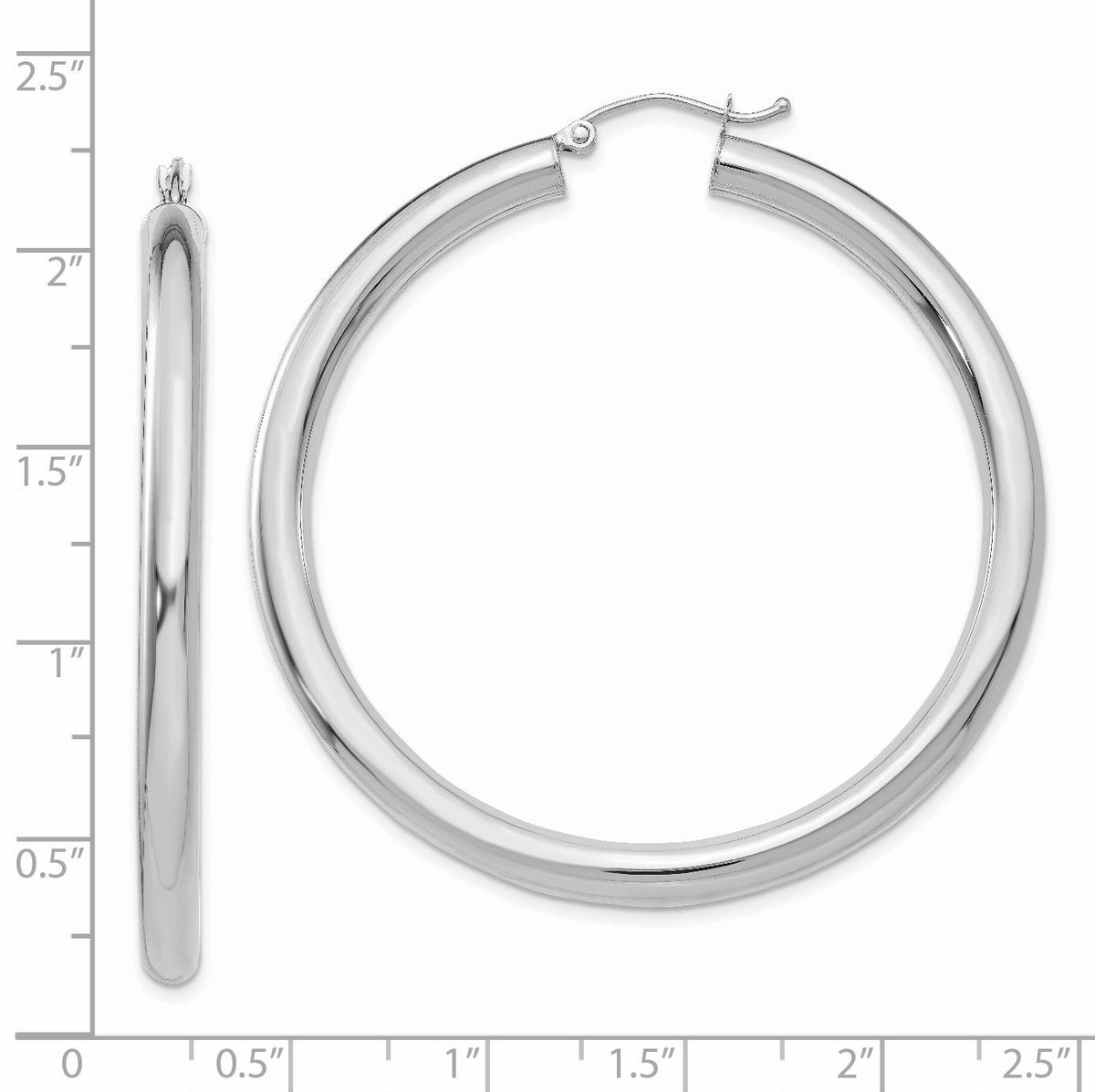 14K White Gold Polished 4mm Lightweight Tube Hoop Earrings-T863L