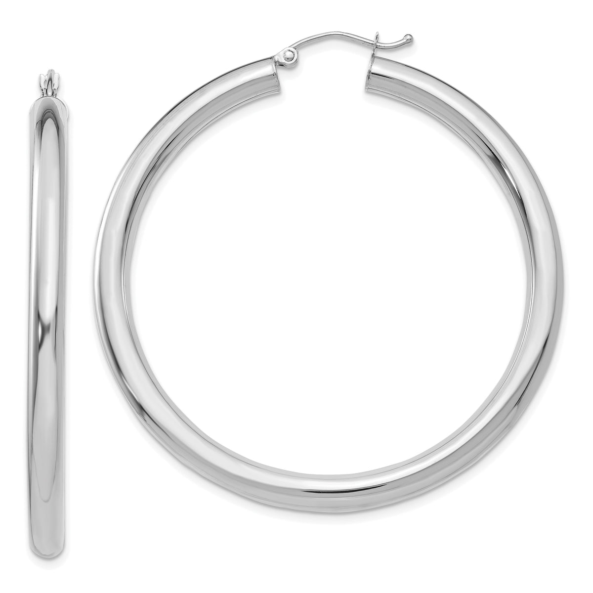 14K White Gold Polished 4mm Lightweight Tube Hoop Earrings-T863L