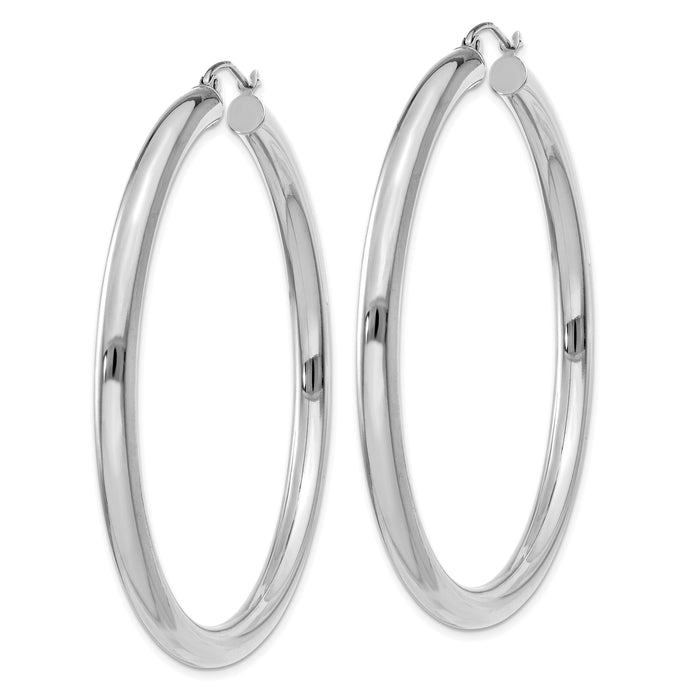 14K White Gold Polished 4mm Tube Hoop Earrings-T864