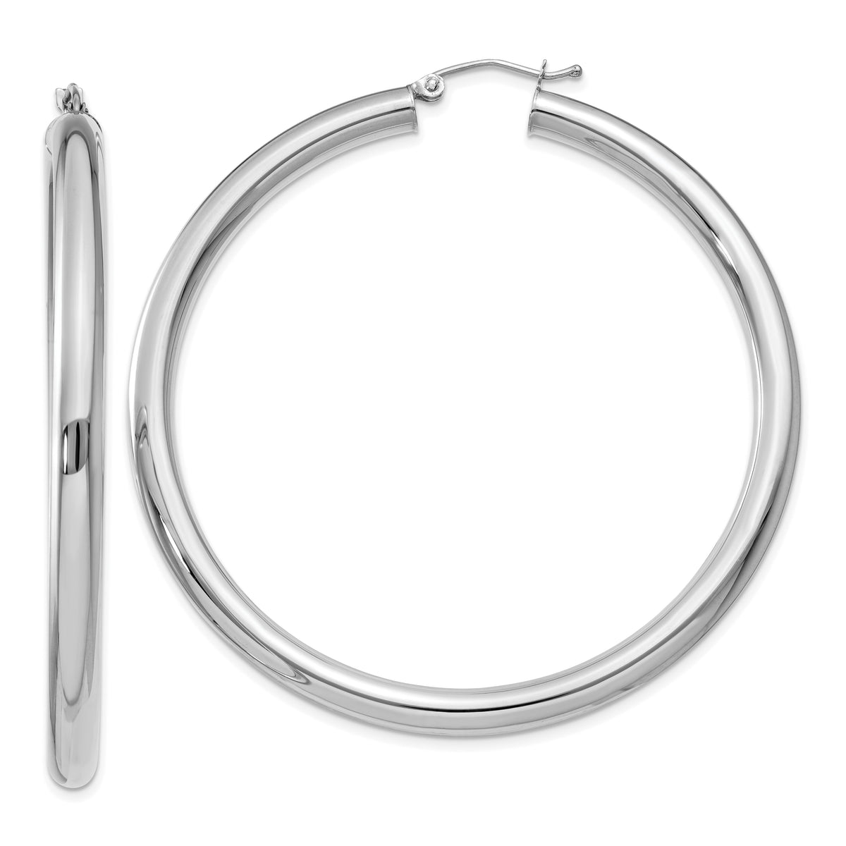 14K White Gold Polished 4mm Tube Hoop Earrings-T864