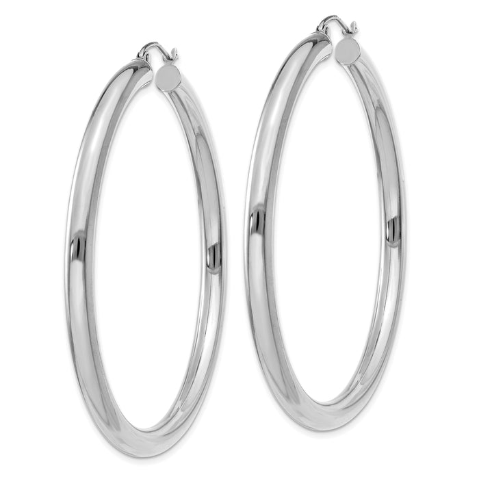 14K White Gold Polished 4mm Lightweight Tube Hoop Earrings-T864L
