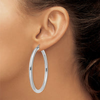 14K White Gold Polished 4mm Lightweight Tube Hoop Earrings-T864L