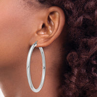 14K White Gold Polished 4mm Tube Hoop Earrings-T865