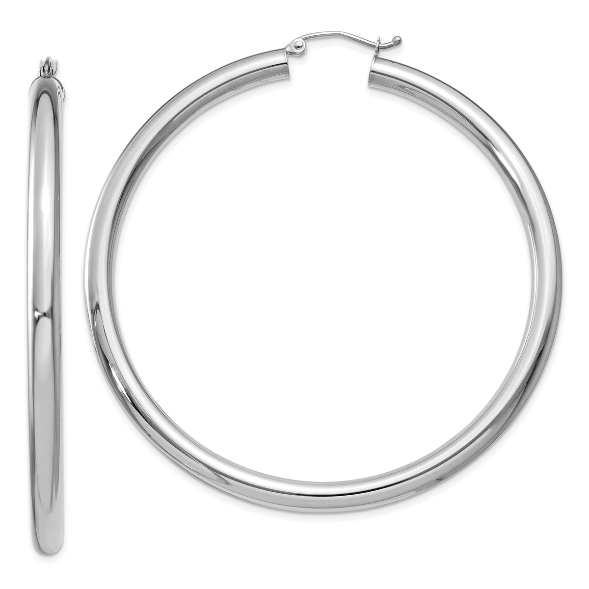 14K White Gold Polished 4mm Lightweight Tube Hoop Earrings-T865L