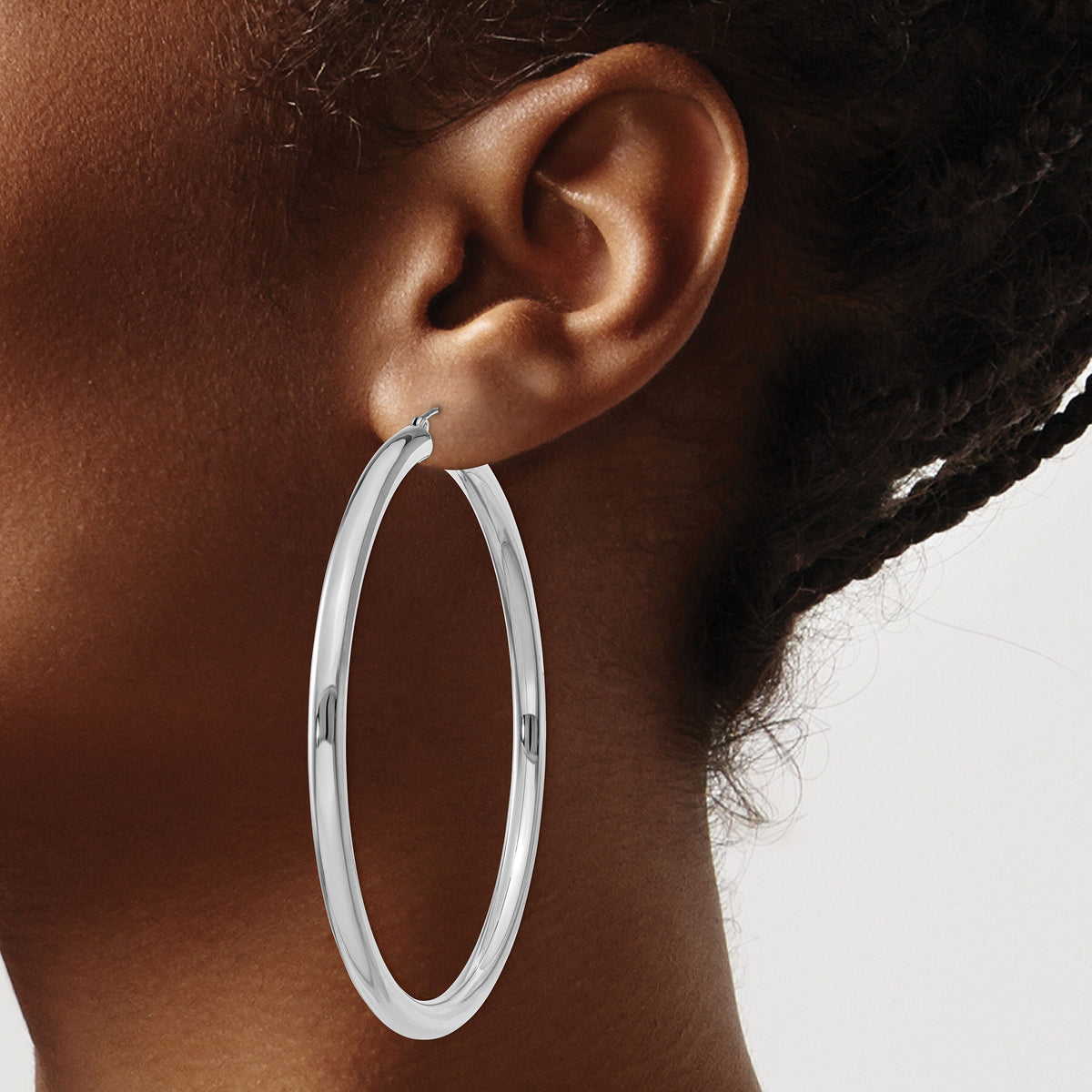 14K White Gold Polished 4mm Tube Hoop Earrings-T866