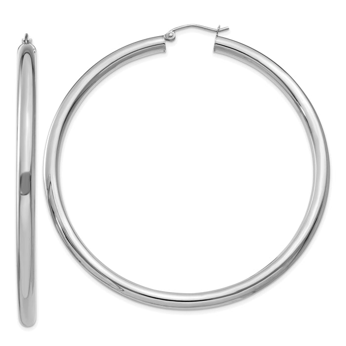 14K White Gold Polished 4mm Tube Hoop Earrings-T866