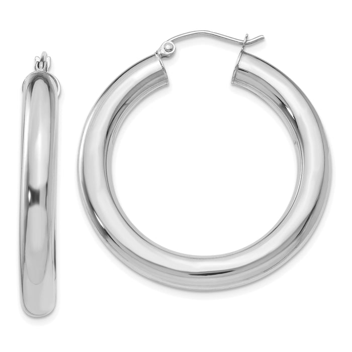 14k White Gold Polished 5mm Tube Hoop Earrings-T868