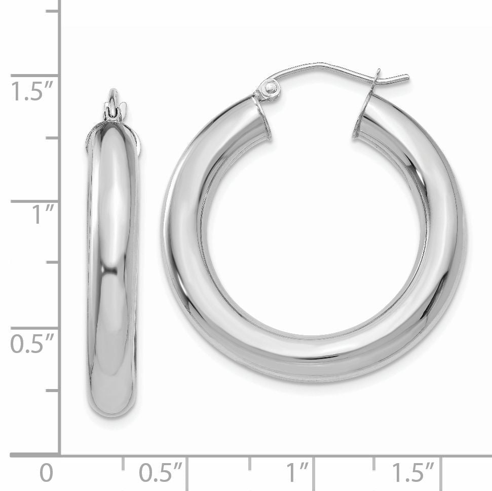 14k White Gold Polished 5mm Tube Hoop Earrings-T869