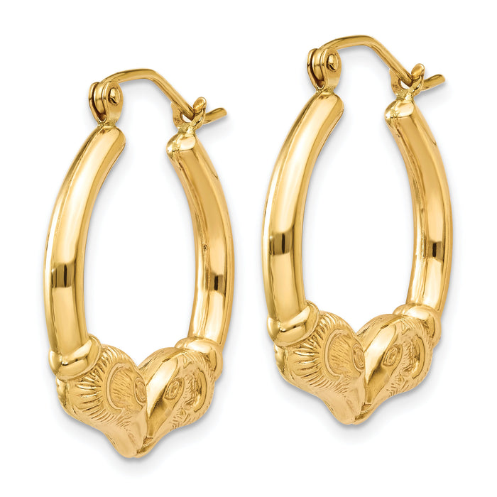14k Polished Ram Hoop Earrings-T897