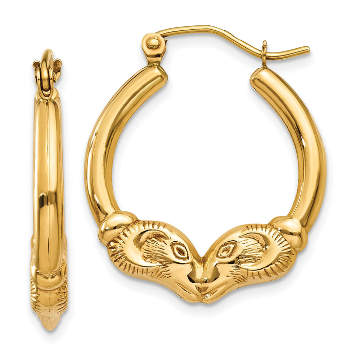 14k Polished Ram Hoop Earrings-T897