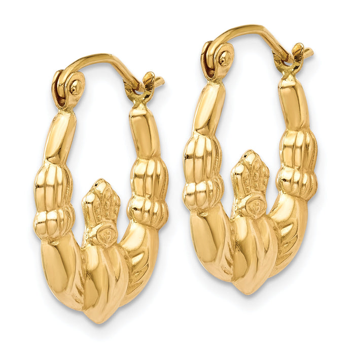 14k Polished Claddagh Hoop Earrings-T899