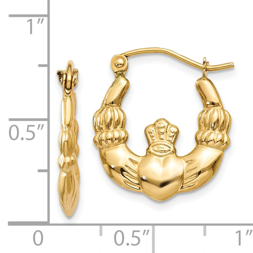 14k Polished Claddagh Hoop Earrings-T899