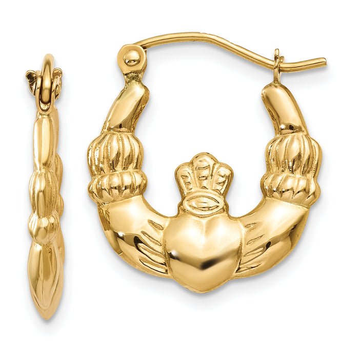 14k Polished Claddagh Hoop Earrings-T899
