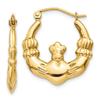 14k Polished Claddagh Hoop Earrings-T900