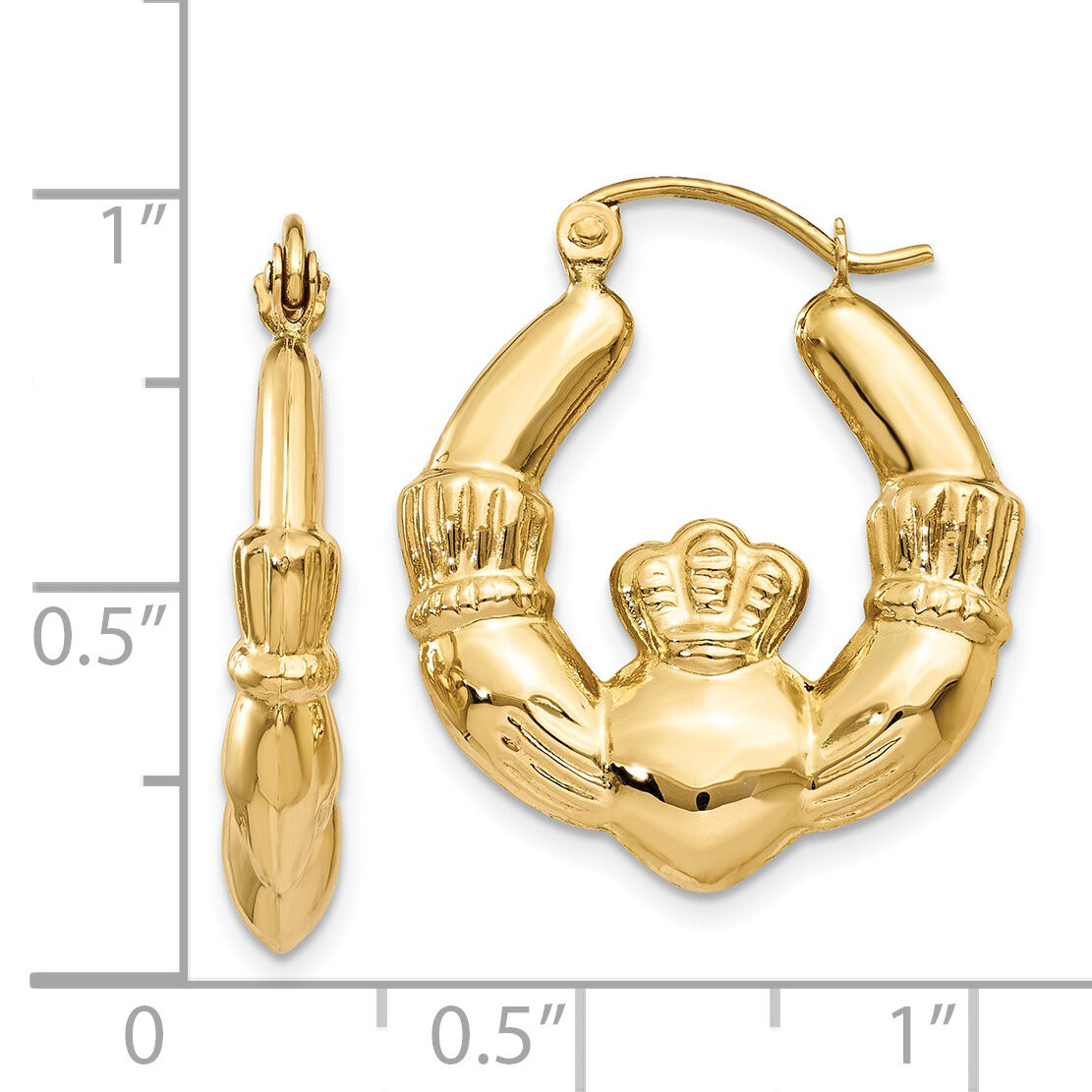 14k Polished Claddagh Hoop Earrings-T901