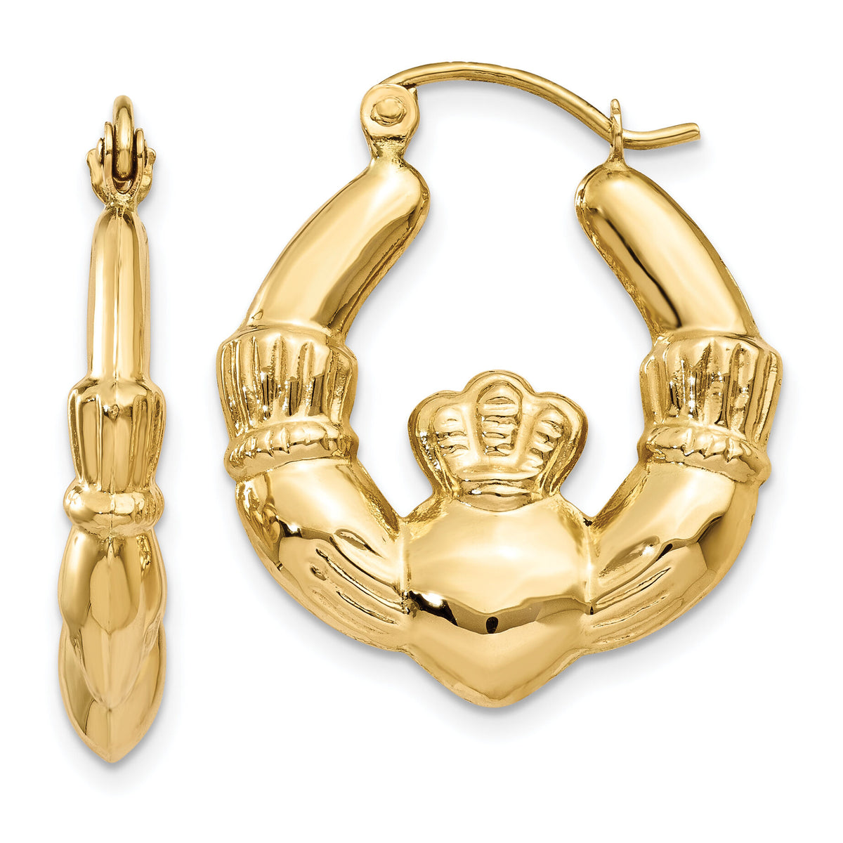 14k Polished Claddagh Hoop Earrings-T901