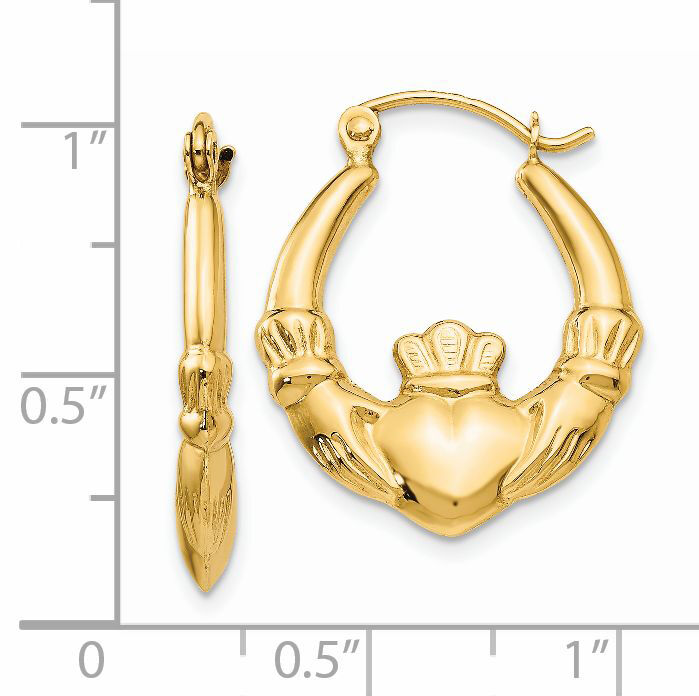 14k Polished Claddagh Hoop Earrings-T902