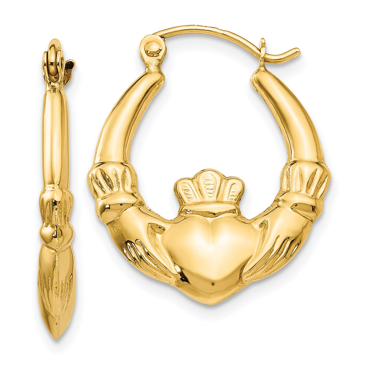 14k Polished Claddagh Hoop Earrings-T902