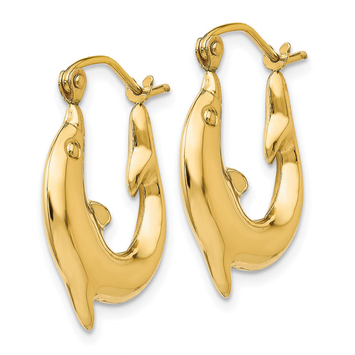 14k Polished Dolphin Hoop Earrings-T903