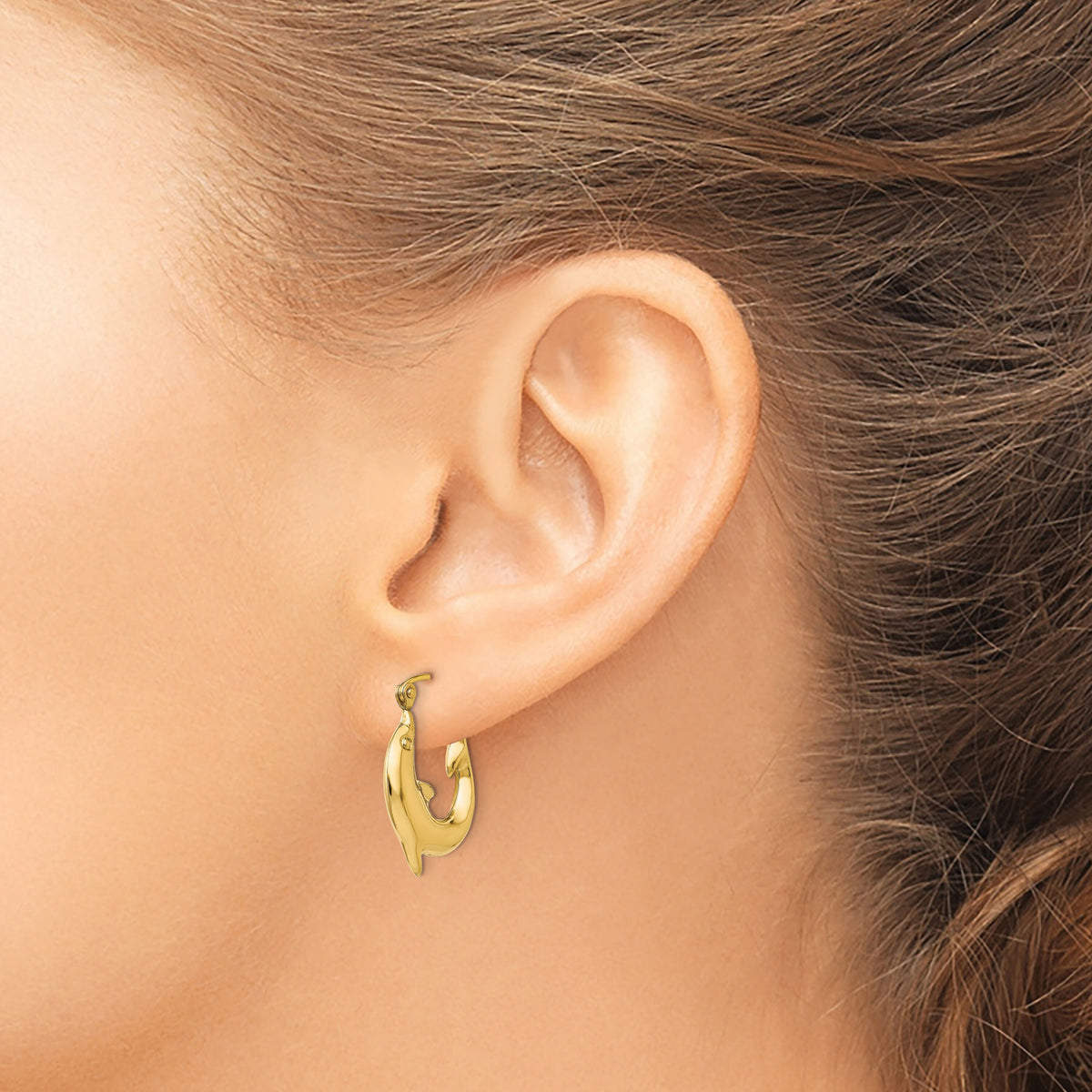 14k Polished Dolphin Hoop Earrings-T903