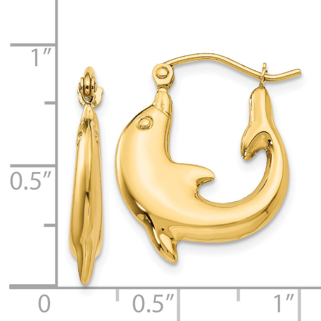 14k Polished Dolphin Hoop Earrings-T903