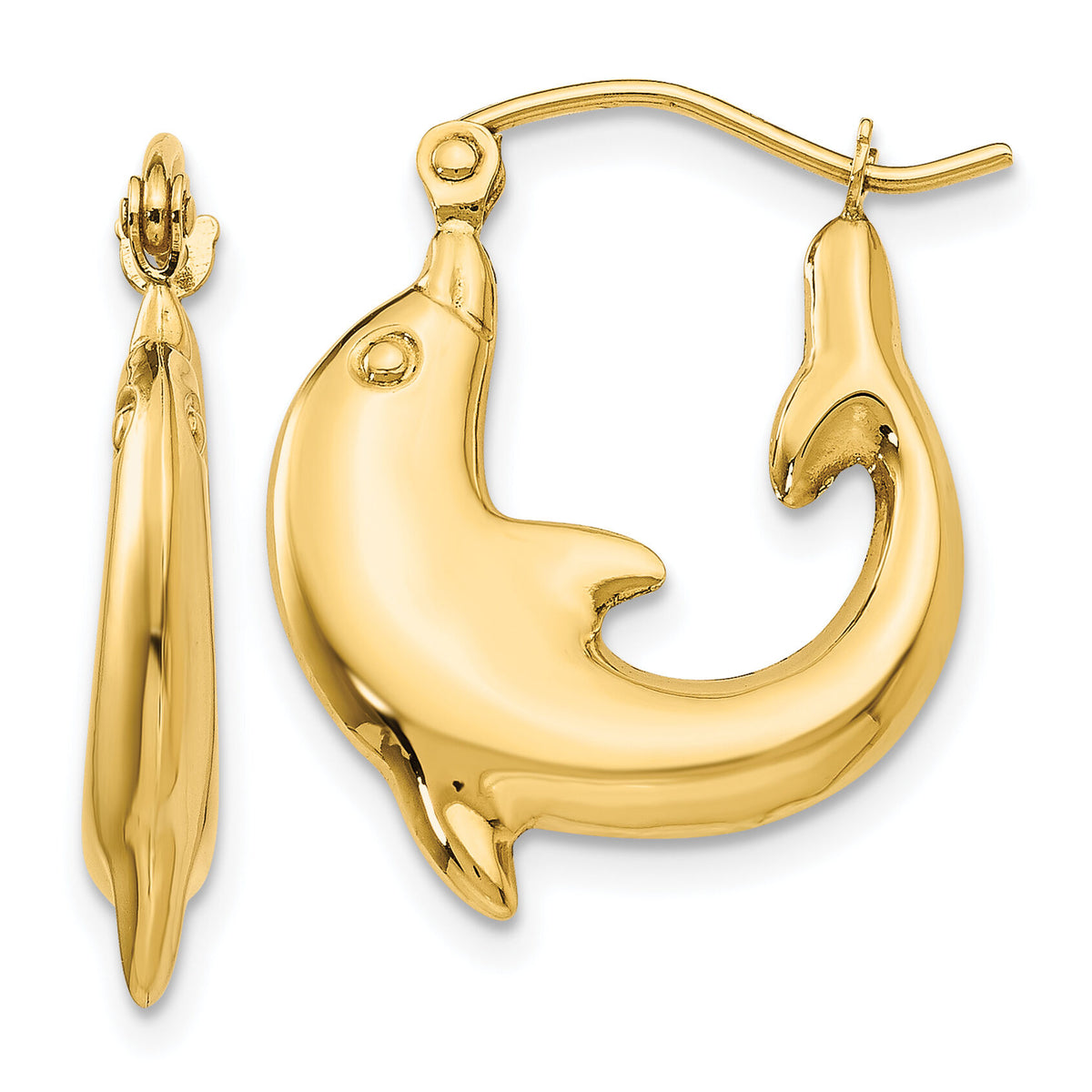 14k Polished Dolphin Hoop Earrings-T903