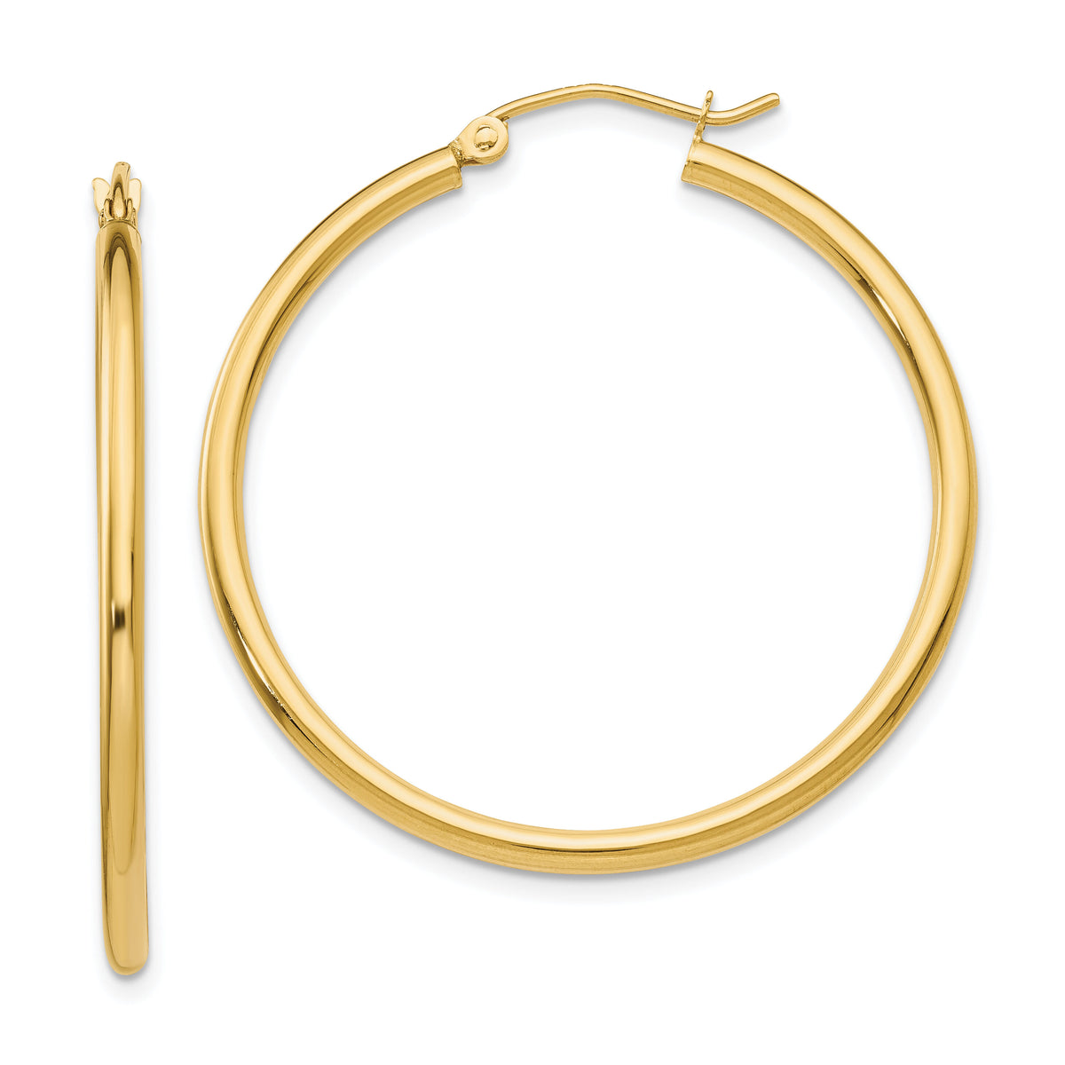 14k Polished 2x35mm Lightweight Tube Hoop Earrings-T913L
