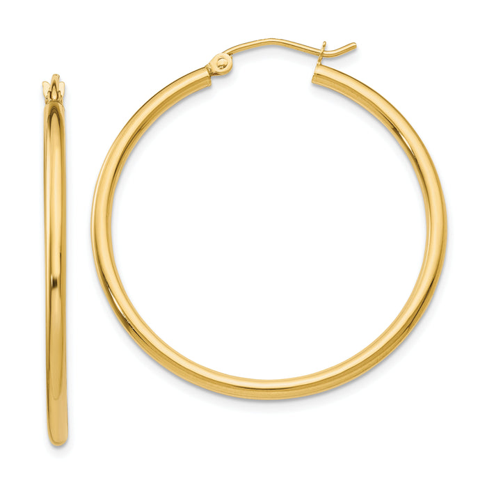 14k Polished 2x35mm Lightweight Tube Hoop Earrings-T913L