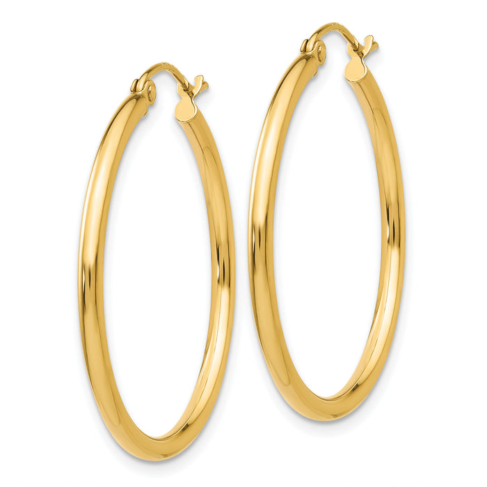 14k Polished 2x30mm Lightweight Tube Hoop Earrings-T914L