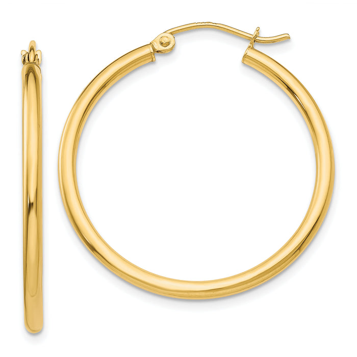 14k Polished 2x30mm Lightweight Tube Hoop Earrings-T914L