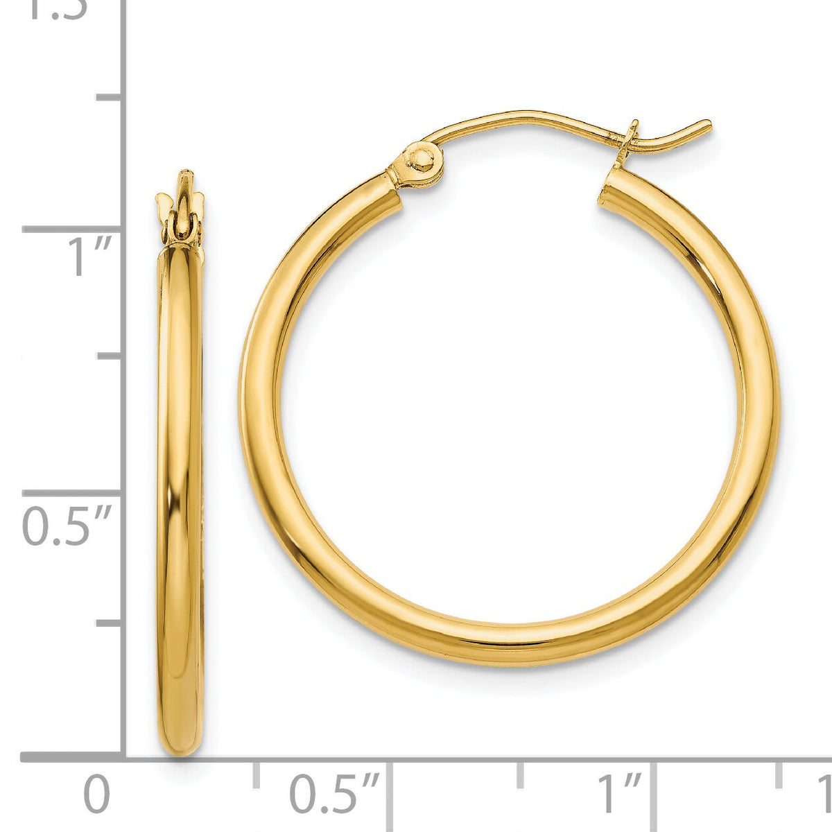14k Polished 2x25mm Tube Hoop Earrings-T915