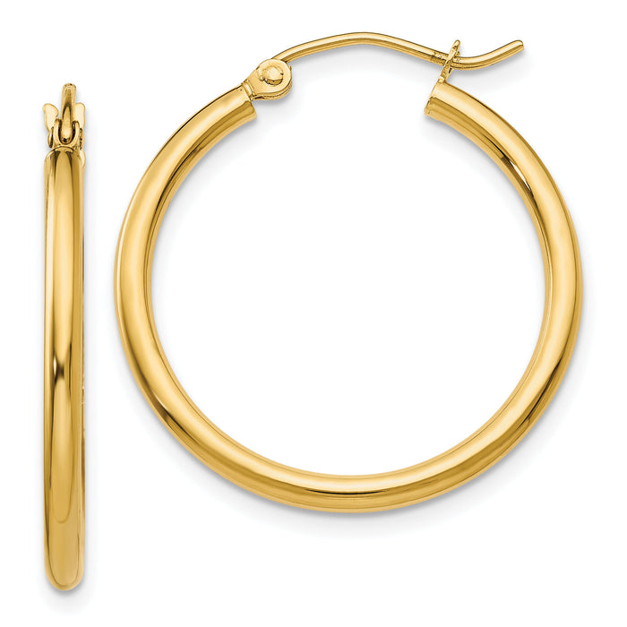 14k Polished 2x25mm Tube Hoop Earrings-T915