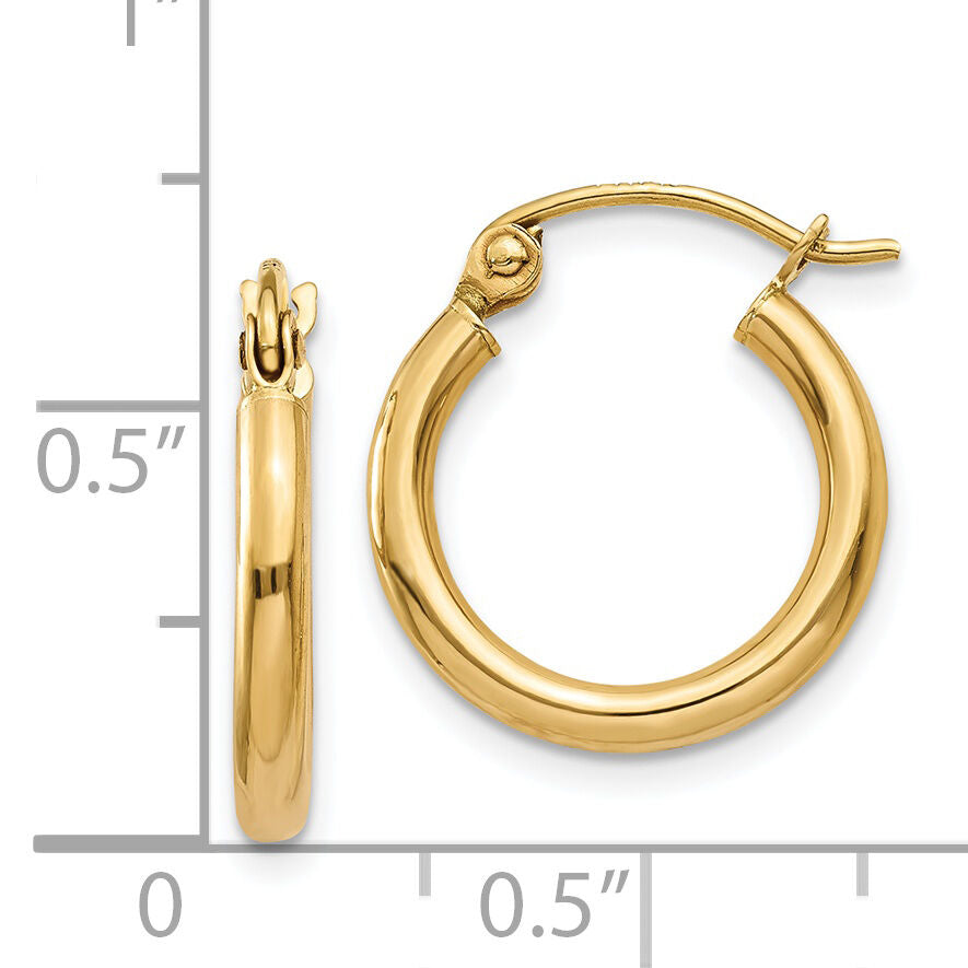 14k Polished 2x15mm Tube Hoop Earrings-T917