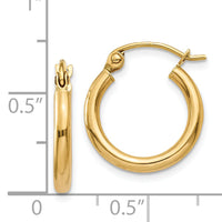 14k Polished 2x15mm Lightweight Tube Hoop Earrings-T917L