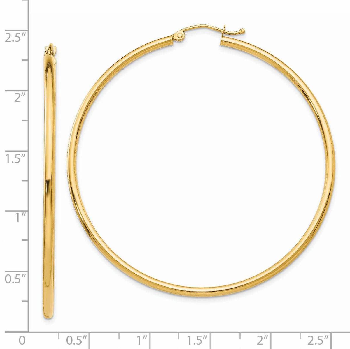 14k Polished 2x55mm Lightweight Tube Hoop Earrings-T922L