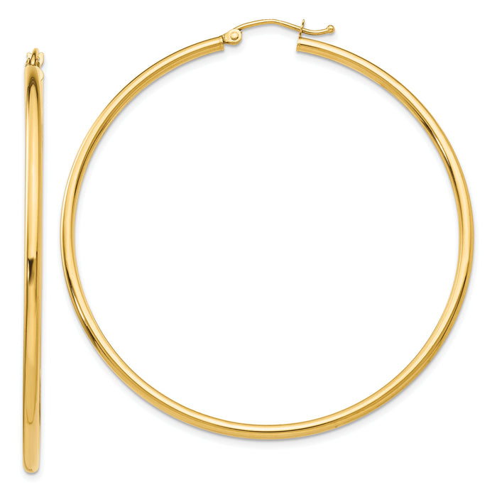 14k Polished 2x55mm Lightweight Tube Hoop Earrings-T922L